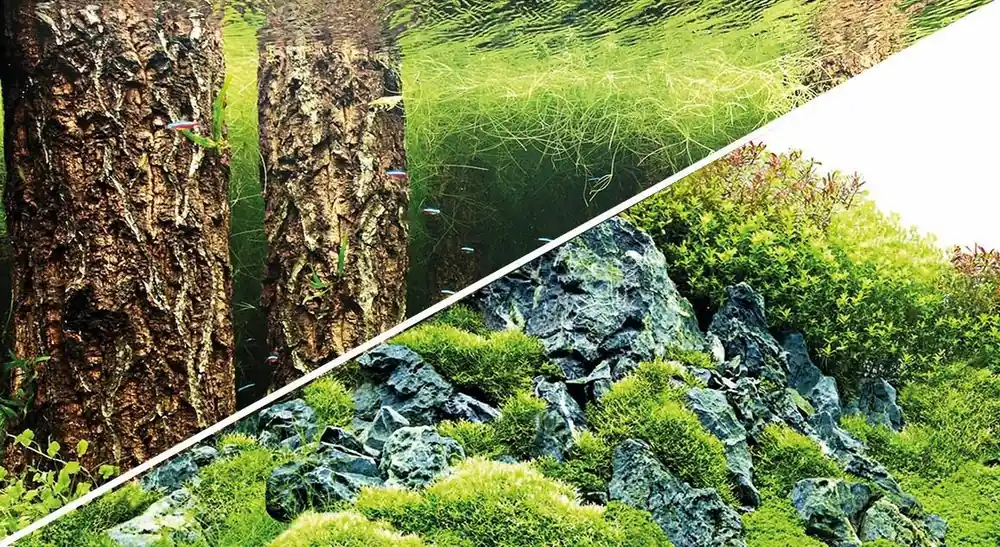 Rückwand Folie Unterwasserwald / Iwagumi Berglandschaft 60 x 30 cm Preis Gesenkt