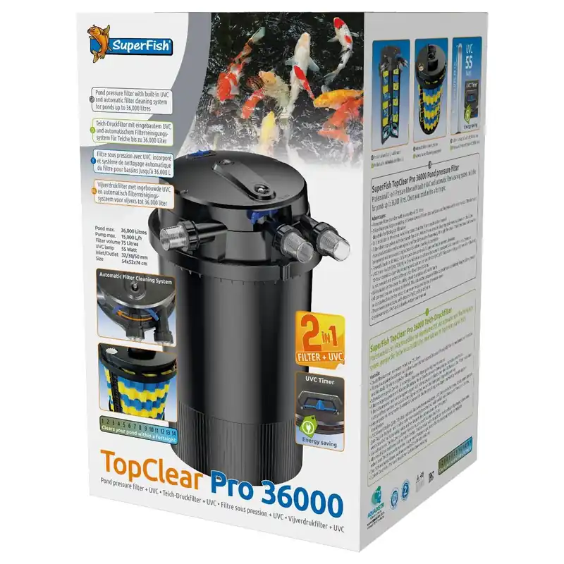 TopClear Pro 2-in-1 Professioneller Teich-Druckfilter mit UVC & Selbstreinigung TopClear Pro 24.000 UVC-24Watt Sofort Bestellen