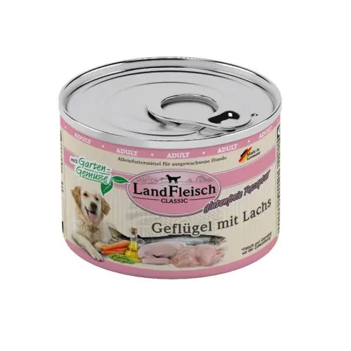 Neue Ware Landfleisch Dog Classic Geflügel mit Lachs & Gartengemüse 195g