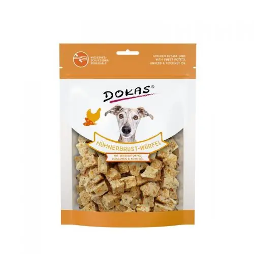Highlight Dokas Dog Snack Hühnerbrust-Würfel mit Süsskartoffel, Leinsamen 150g