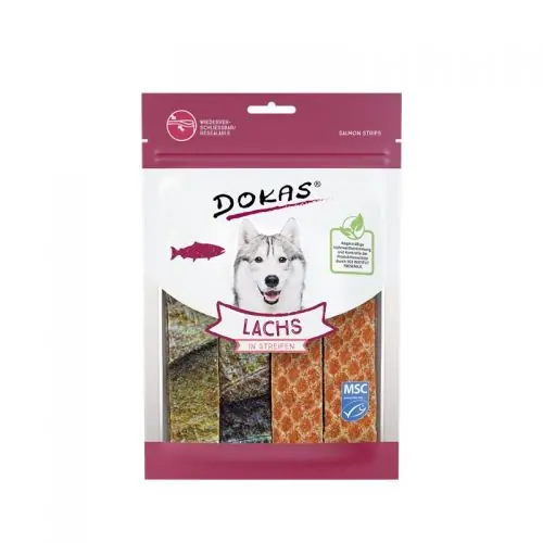 Dokas Dog Snack Lachs in Streifen 100 g Versand Am Gleichen Tag