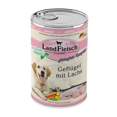 Jetzt Kaufen Landfleisch Dog Classic Geflügel mit Lachs & Gartengemüse 400g