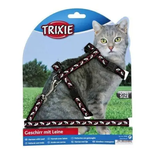 Nur Für Kurze Zeit Trixie Katzen-Garnitur mit Leine + Schnappverschlüssen - Katzenmotiv