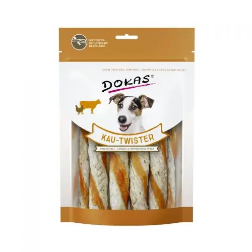 Sichere Zahlung Dokas Dog Snack Kau Twister Rinderhaut, Pansen & Hühnerbrust 200 g
