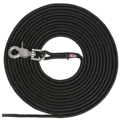 Highlight Trixie Schleppleine, rund aus Segeltau mit Trigger Snap Hook - schwarz 10 m 5 m