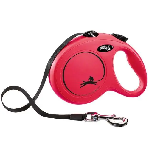 FLEXI Rollleine New CLASSIC Gurt - 5m, bis 50kg Rot Schwarz Echt