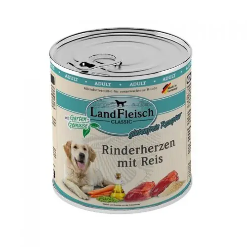 Super-Preis Landfleisch Dog Classic Rinderherzen mit Reis & Gartengemüse 800g 400g