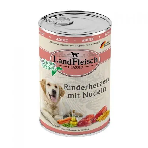 Landfleisch Dog Classic Rinderherzen mit Nudeln & Gartengemüse 400g 400g Neu