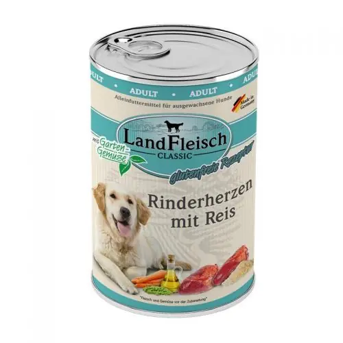 Sale Landfleisch Dog Classic Rinderherzen mit Reis & Gartengemüse 400g 400g