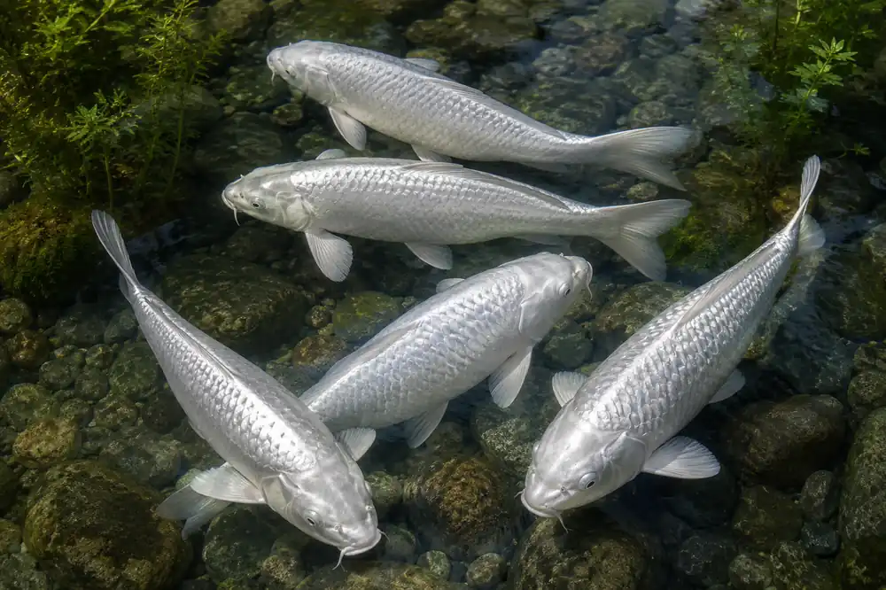 Highlight Koi Platin ogon (Glanzkoi weiß), 12-15 cm, Cyprinus carpio