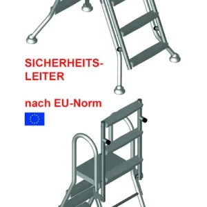 Sonderangebot Swimmingpool Hochbeckenleiter aus Edelstahl 3 / 3 - stufig für Beckenhöhe 1.0 / 1.0 m