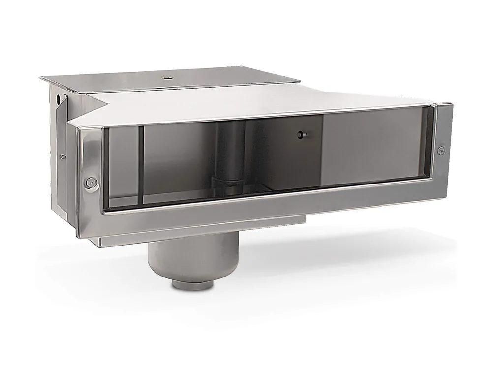Swimmingpool High Level V4A Edelstahlskimmer 5000. komplett mit Folienflansch und Blende Abverkauf