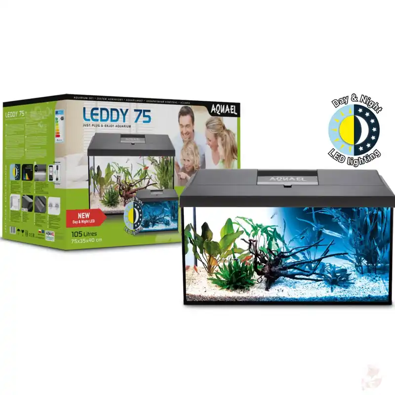 Aquael Aquarienset Leddy Day & Night 75 schwarz - 75 x 35 x 40 cm, 105 Liter (2.0) Weiß Sichere Zahlung