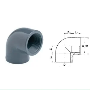 Echt PVC Winkel 90º - Klebemuffe x Innengewinde (16 Bar) 50 mm x 1½" 16 mm x 3/8"