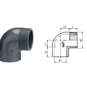 Preisknaller PVC Winkel 90º - Klebemuffe x Außengewinde (10 Bar) 50 mm x 2" 32 mm x ¾"