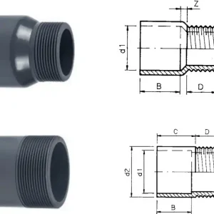 Neuheit PVC Übergangsmuffennippel (aus Rohr gefertigt) (16 Bar) 25 mm auf½ Zoll