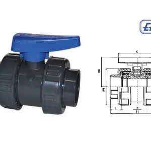 Jetzt Kaufen PVC Kugelhahn mit 2 Überwurf / Klebemuffe (16 Bar) Ø 16 mm