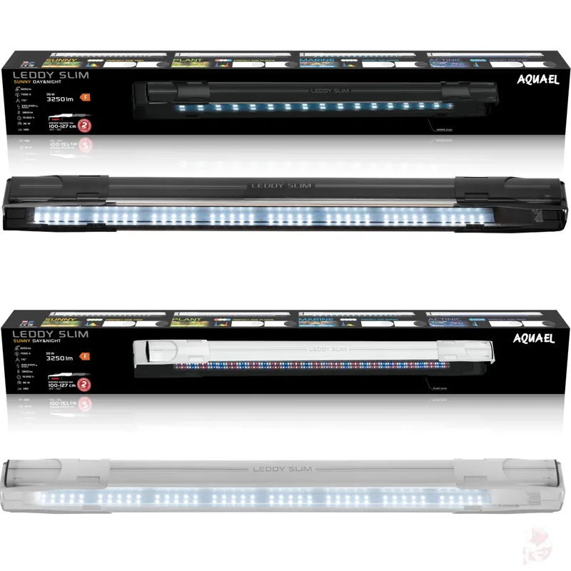 Aquael Leddy Slim Sunny 2,0 D&N 36W, Aufsetzlampe für 100 - 127 cm breite Aquarien Weiß Beliebt