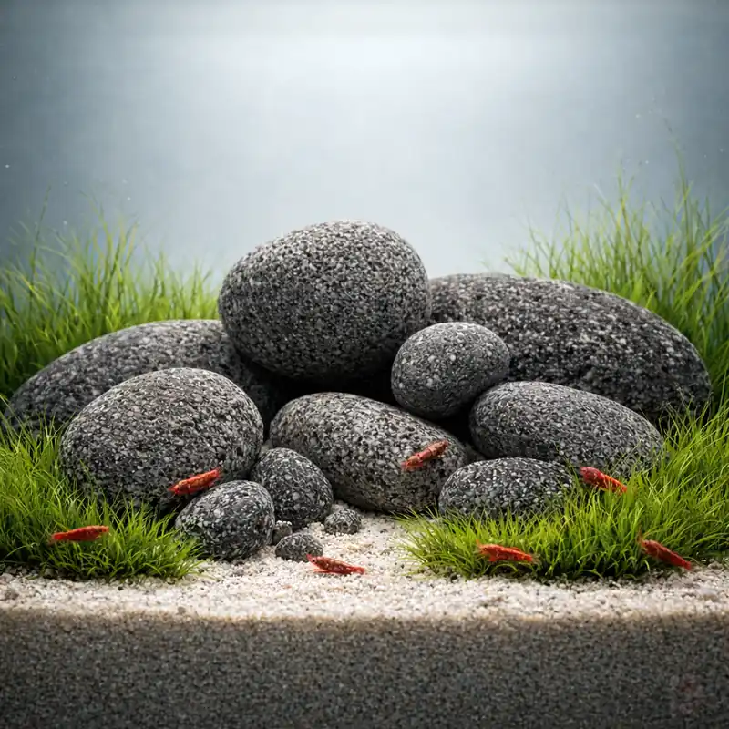 Crater Pebbles | Struktur-Natursteine für Aquascaping Crater Pebbles. grau. 2 kg Netz 20-30 mm Neue Ware
