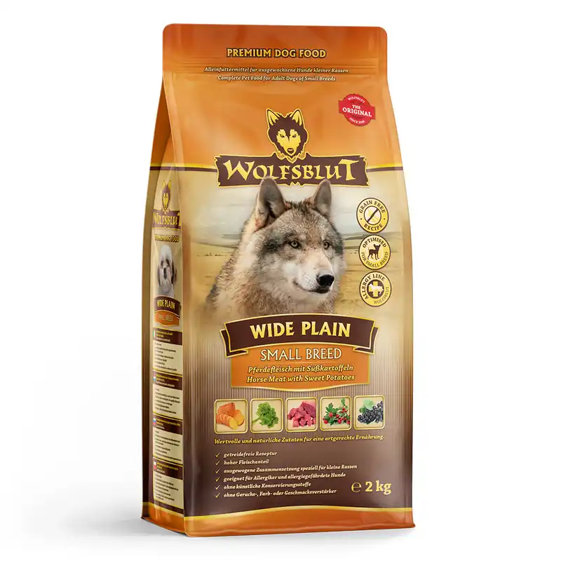 Sichere Zahlung WOLFSBLUT Wide Plain Small Breed Pferdefleisch mit Süßkartoffel 2kg Hundetrockenfutter