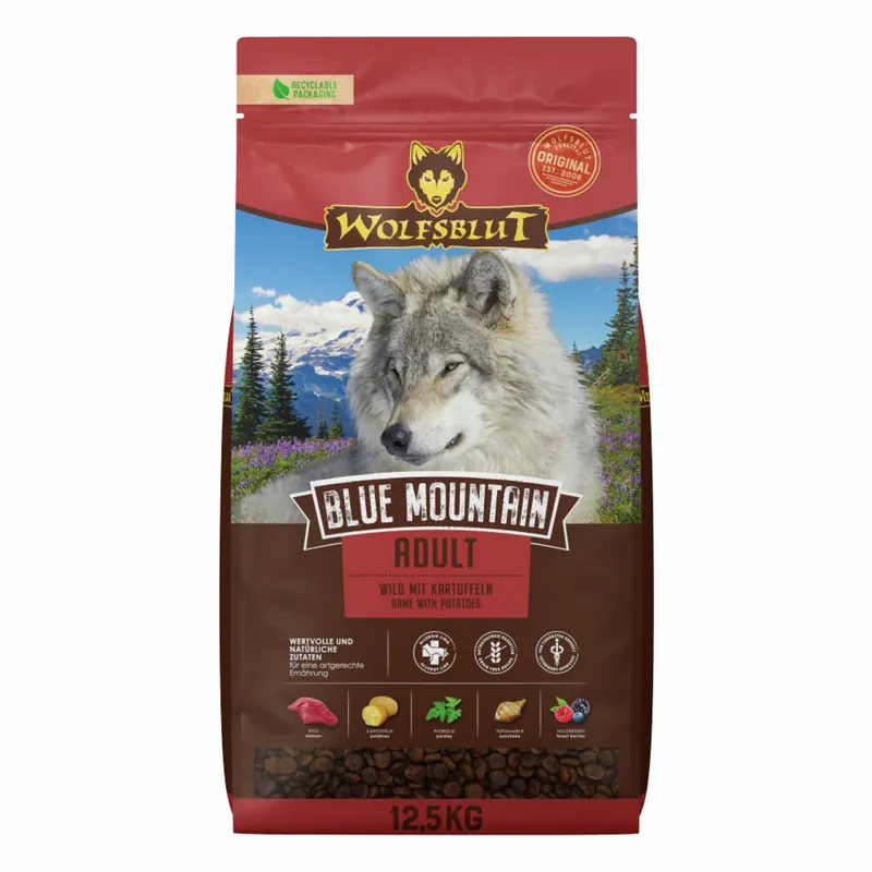 Direktkauf Sparpaket WOLFSBLUT Blue Mountain Wildfleisch mit Kartoffeln 2x12,5kg Hundetrockenfutter
