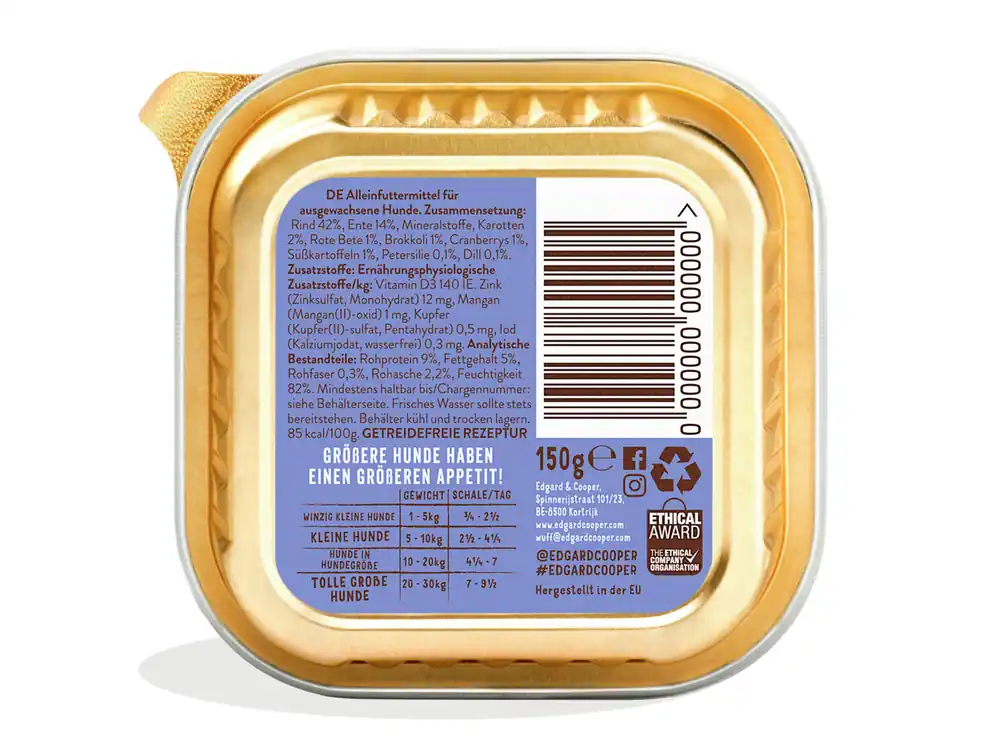 Markenprodukt Edgard & Cooper Adult Rind und Ente150 g
