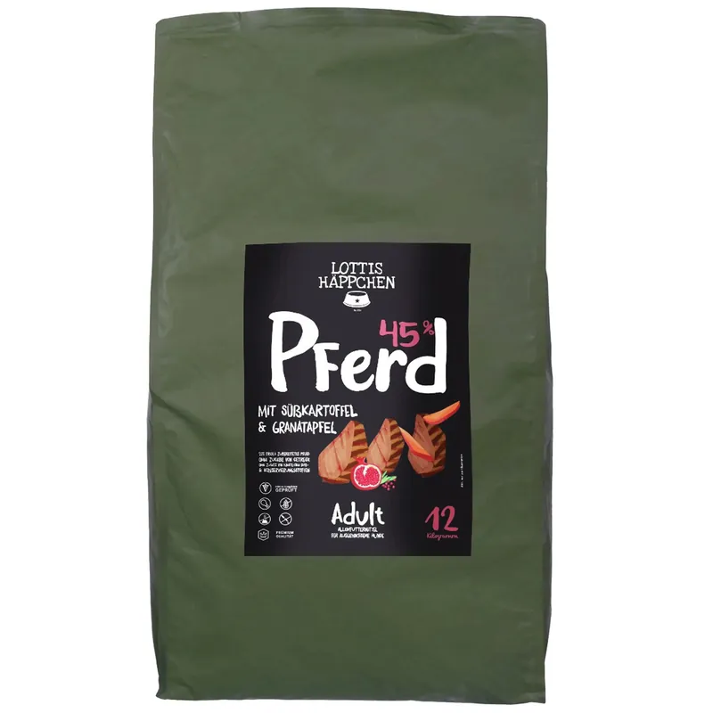 LOTTIS HÄPPCHEN Adult Pferd mit Süßkartoffel und Granatapfel 12 kg Top-Angebot