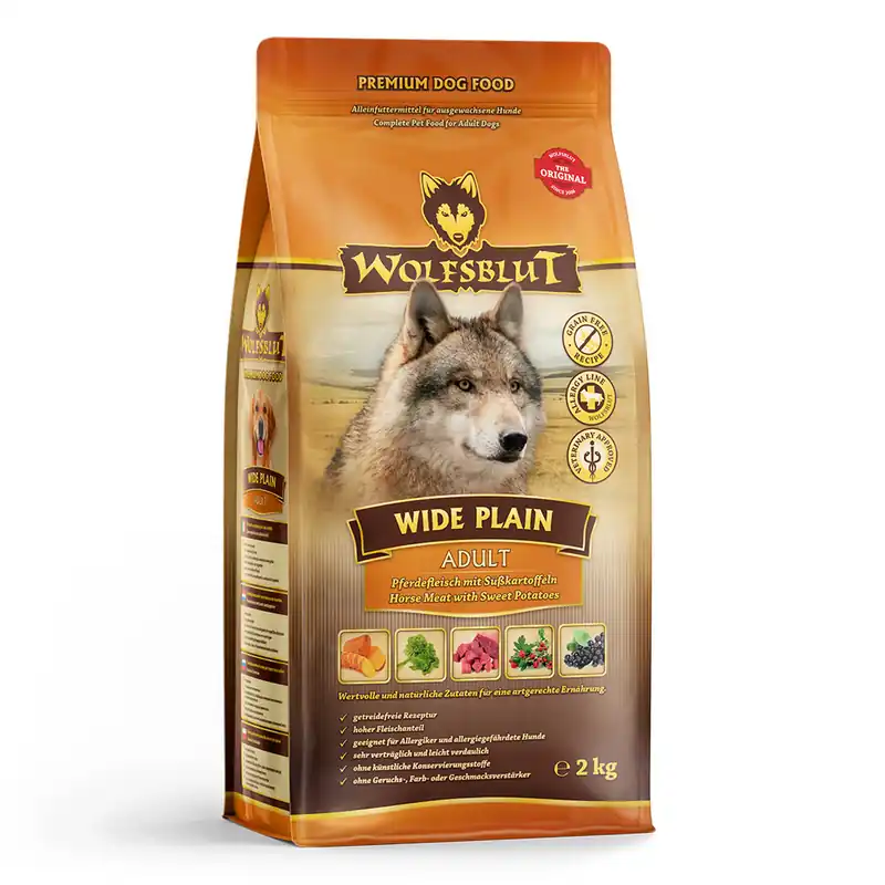WOLFSBLUT Wide Plain Pferdefleisch mit Süßkartoffeln 2kg Hundetrockenfutter Sichere Zahlung
