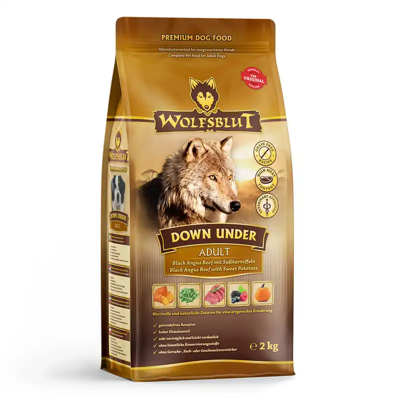 WOLFSBLUT Down Under Black Angus Beef mit Süßkartoffeln 2kg Hundetrockenfutter Rabatt