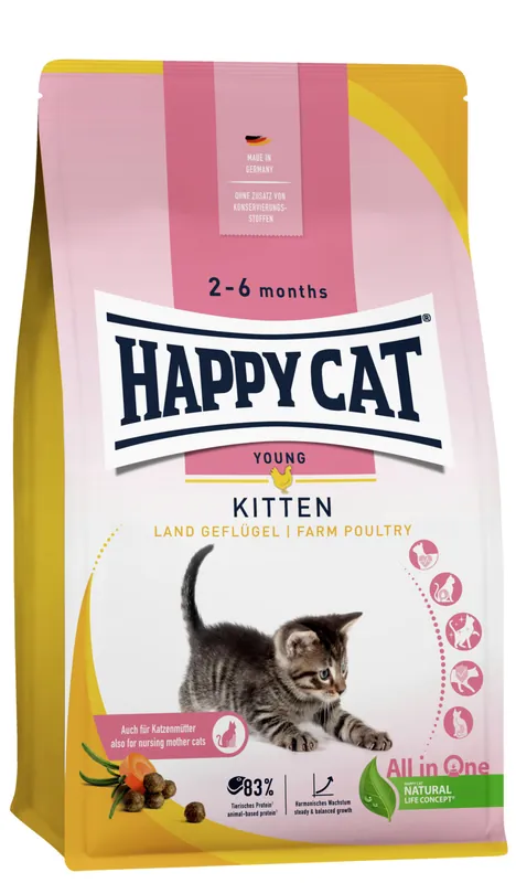 Sonderaktion Sparpaket HAPPY CAT Supreme Young Kitten Land-Geflügel 2 x 4 kg Katzentrockenfutter