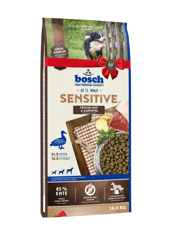 Bosch Sensitive Ente/Kartoffel 15 Kilogramm Hundetrockenfutter Abverkauf