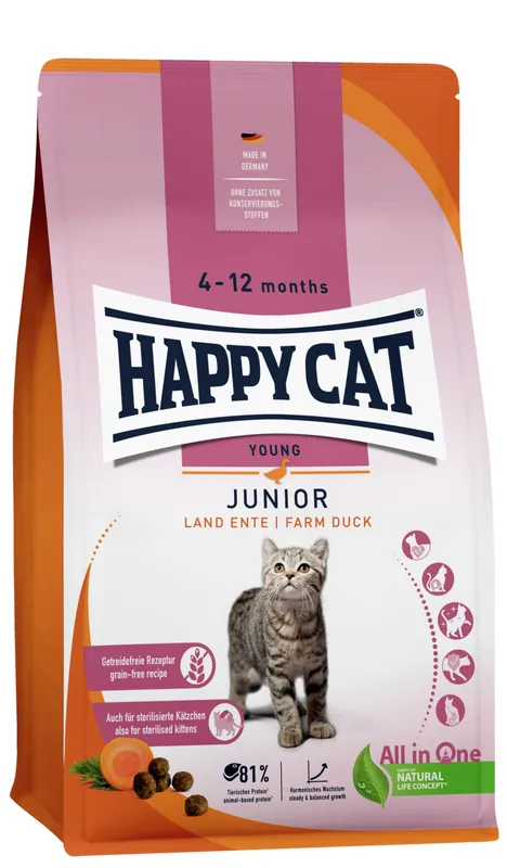 HAPPY CAT Junior Land-Ente 1,3 kg Neue Kollektion