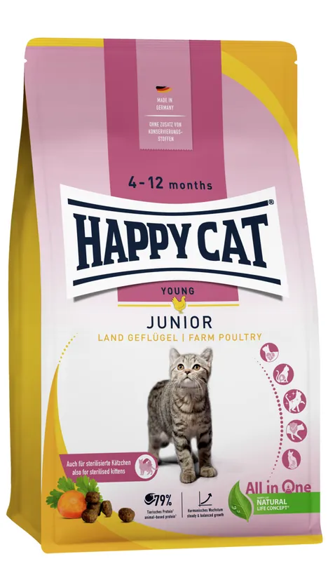 Sparpaket HAPPY CAT Supreme Young Junior Land-Geflügel 2 x 4 kg Katzentrockenfutter Zertifiziert