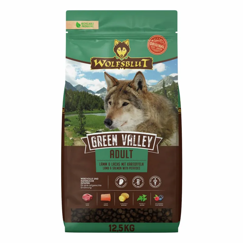 Sparpaket WOLFSBLUT Green Valley Lamm und Lachs mit Kartoffeln 2x12,5kg Hundetrockenfutter Abverkauf