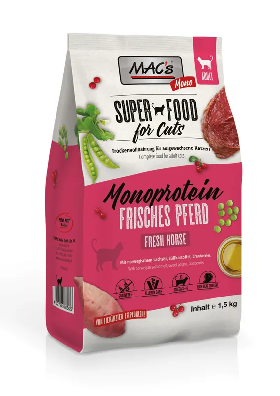 Aktuell Sparpaket MAC's Cat Adult Monoprotein Pferd 2 x 1,5kg Katzentrockenfutter