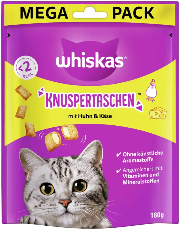 Bestpreis Whiskas Knuspertaschen Huhn und Käse 180 g