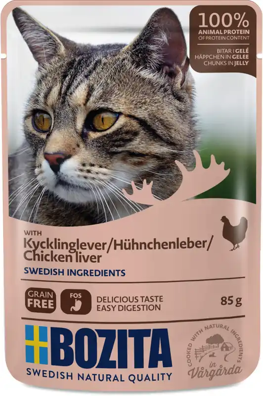 Bozita Häppchen in Gelee mit Hühnchenleber 85 Gramm Katzennassfutter Garantierte Lieferung