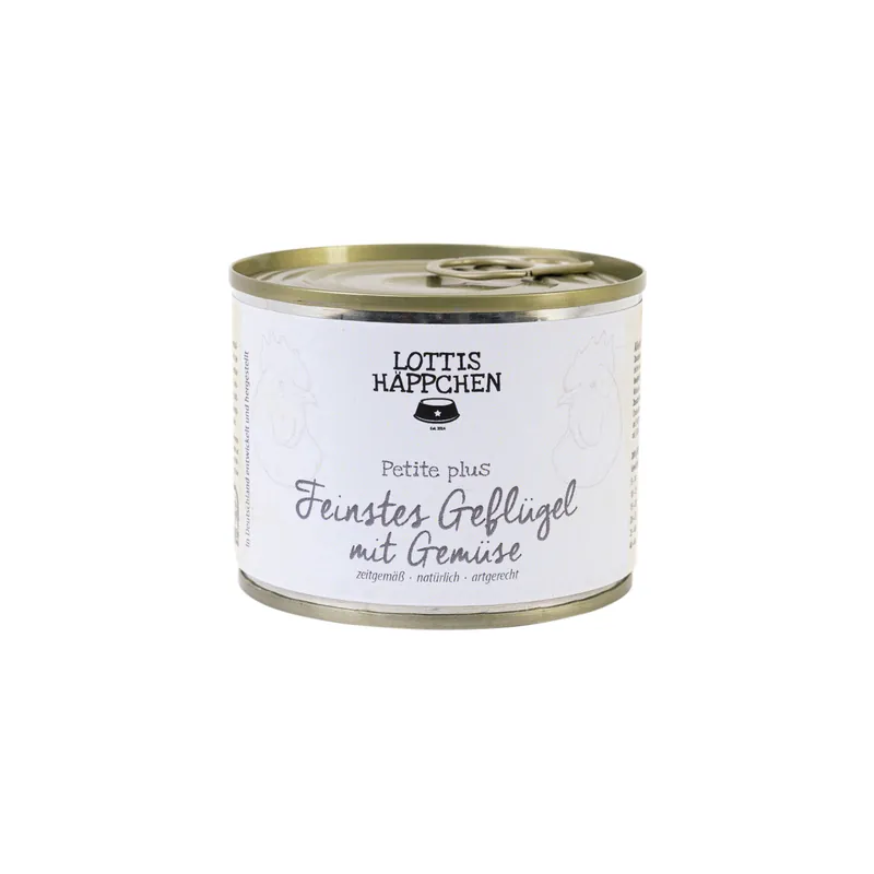 Billig Sparpaket 6 x 200 g Lottis Häppchen Petite plus Feinstes Geflügel mit Gemüse Hunde Nassfutter