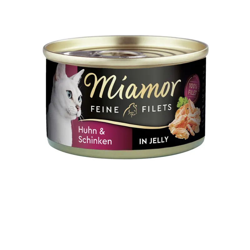 Sparpaket 24 x 100 g Miamor Feine Filets Huhn & Schinken in Jelly Katzen Nassfutter Top-Preis