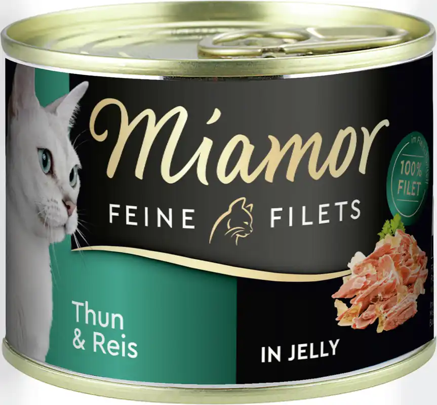 Markenprodukt Sparpaket 12 x 185 g Miamor Feine Filets Thun & Reis in Jelly Katzen Nassfutter