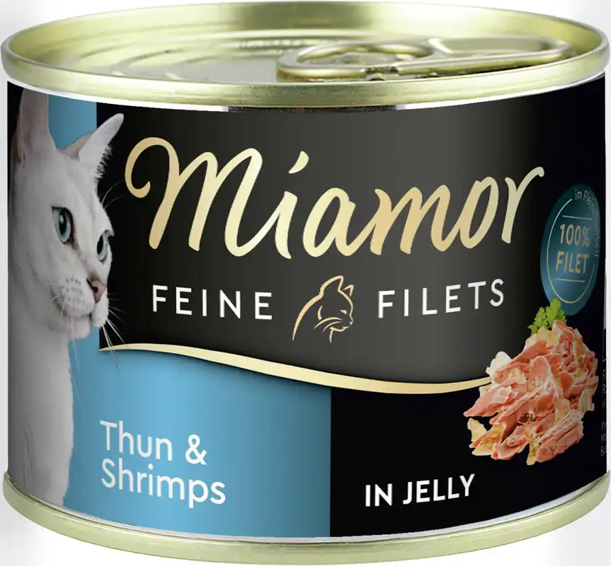 Knallerangebot Sparpaket 12 x 185 g Miamor Feine Filets Thun & Shrimps in Jelly Katzen Nassfutter