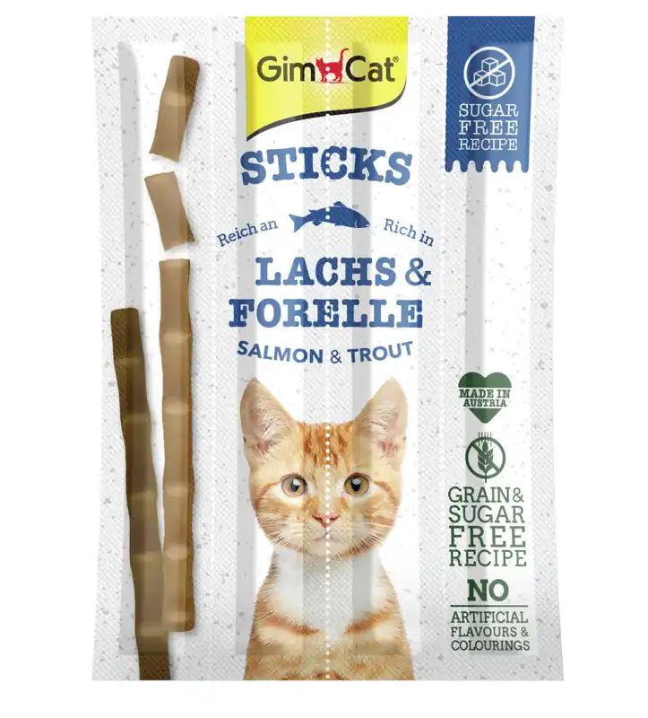 Sparpaket 2 x 4 Stück GimCat Sticks Lachs & Forelle Katzen Snack Knallerangebot