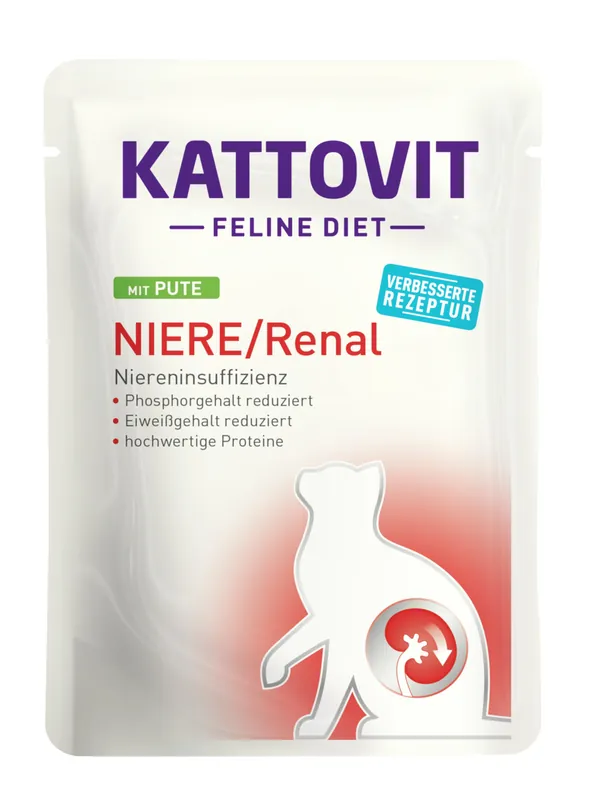 Preisknaller Sparpaket 48 x 85 g Kattovit Niere / Renal Pute Katzen Nassfutter
