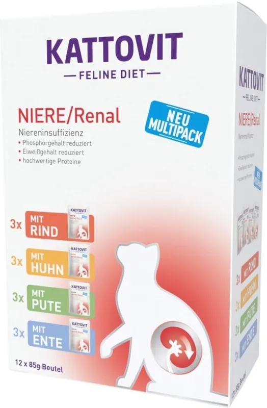 Sparpaket 5 x 12 x 85 g Kattovit Niere/Renal Multipack Katzen Nassfutter Heißes Angebot