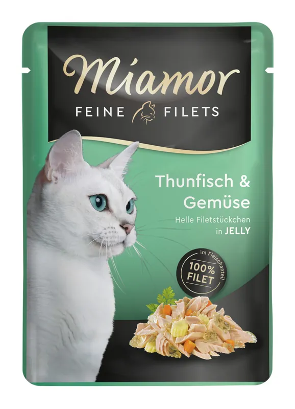 Sparpaket 24 x 100 g Miamor Feine Filets Thunfisch & Gemüse in Jelly Katzen Nassfutter Rabatt