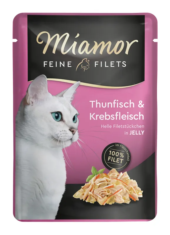Sparpaket 48 x 100 g Miamor Feine Filets Thunfisch & Krebsfleisch in Jelly Katzen Nassfutter Echt