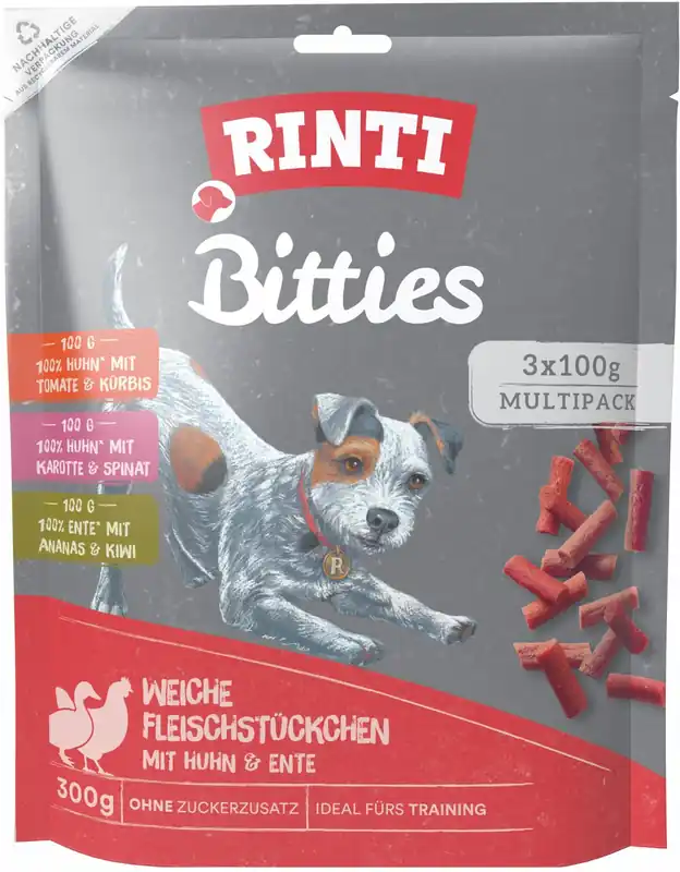 Schnäppchen Sparpaket 2 x 3 x 100 g Rinti Bitties Weiche Fleischstückchen Multipack Hunde Snack