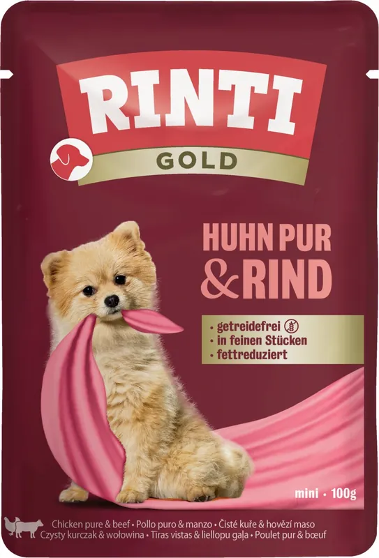 Highlight Sparpaket 20 x 100 g Rinti Gold Huhn Pur & Rind Hunde Nassfutter