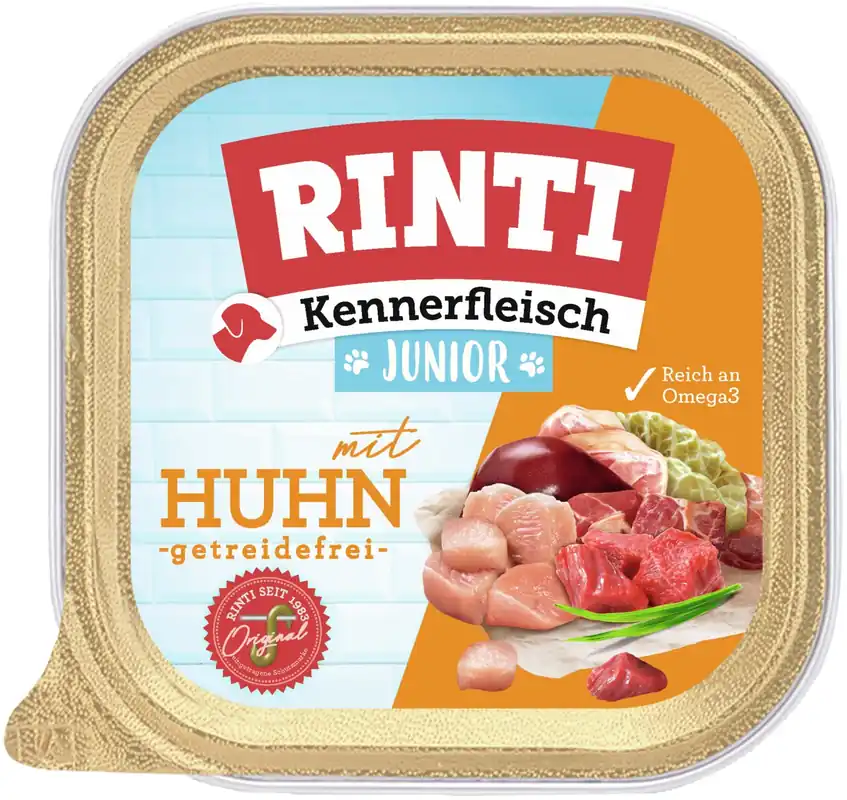 Sofort Bestellen Sparpaket 18 x 300 g Rinti Kennerfleisch Junior mit Huhn Hunde Nassfutter