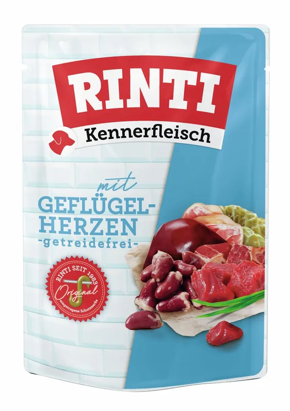 Sparpaket 10 x 400 g Rinti Kennerfleisch mit Geflügelherzen Hunde Nassfutter Neue Ware